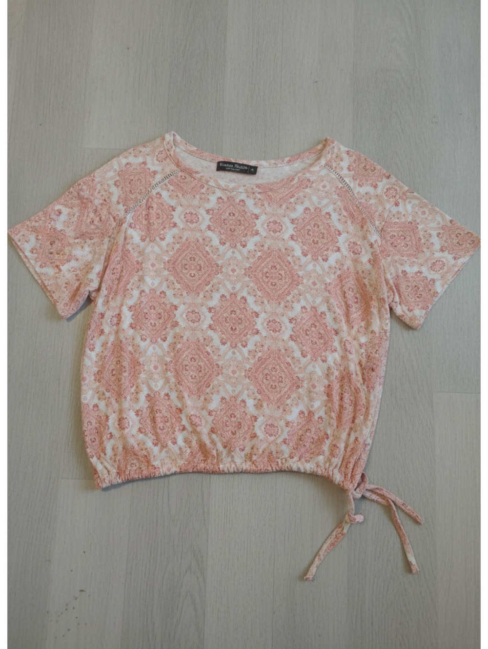 Knapp Studio Peach & White Paisley Boho Drawstring Blouse